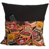 Pocket Pillow, Envelope Back, Cigar Boxes Pattern, Black Back