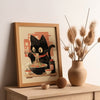 Noodle Black Cat Poster Tokyo Art Print Edo Period Ramen Noodles Art Japan Black Cat Poster Eating Hungry Cat For Kitchen Wall Art