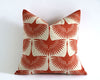 Art Deco Burnt Orange Swans on Natural Linen, Designer Mid Century Modern Throw Pillow