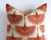 Art Deco Burnt Orange Swans on Natural Linen, Designer Mid Century Modern Throw Pillow