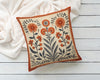 Terracotta Folk Art Pillow, Orange White Floral Summer Woodland Cushion, Stylish Housewarming Gift, Unique Decor Gift, Case Only