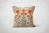 Terracotta Folk Art Pillow, Orange White Floral Summer Woodland Cushion, Stylish Housewarming Gift, Unique Decor Gift, Case Only