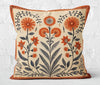 Terracotta Folk Art Pillow, Orange White Floral Summer Woodland Cushion, Stylish Housewarming Gift, Unique Decor Gift, Case Only