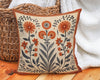 Terracotta Folk Art Pillow, Orange White Floral Summer Woodland Cushion, Stylish Housewarming Gift, Unique Decor Gift, Case Only